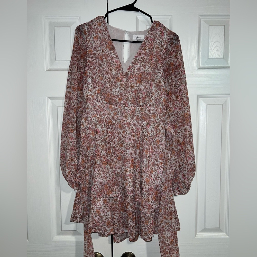 Long Sleeve Pink Floral Mini Dress